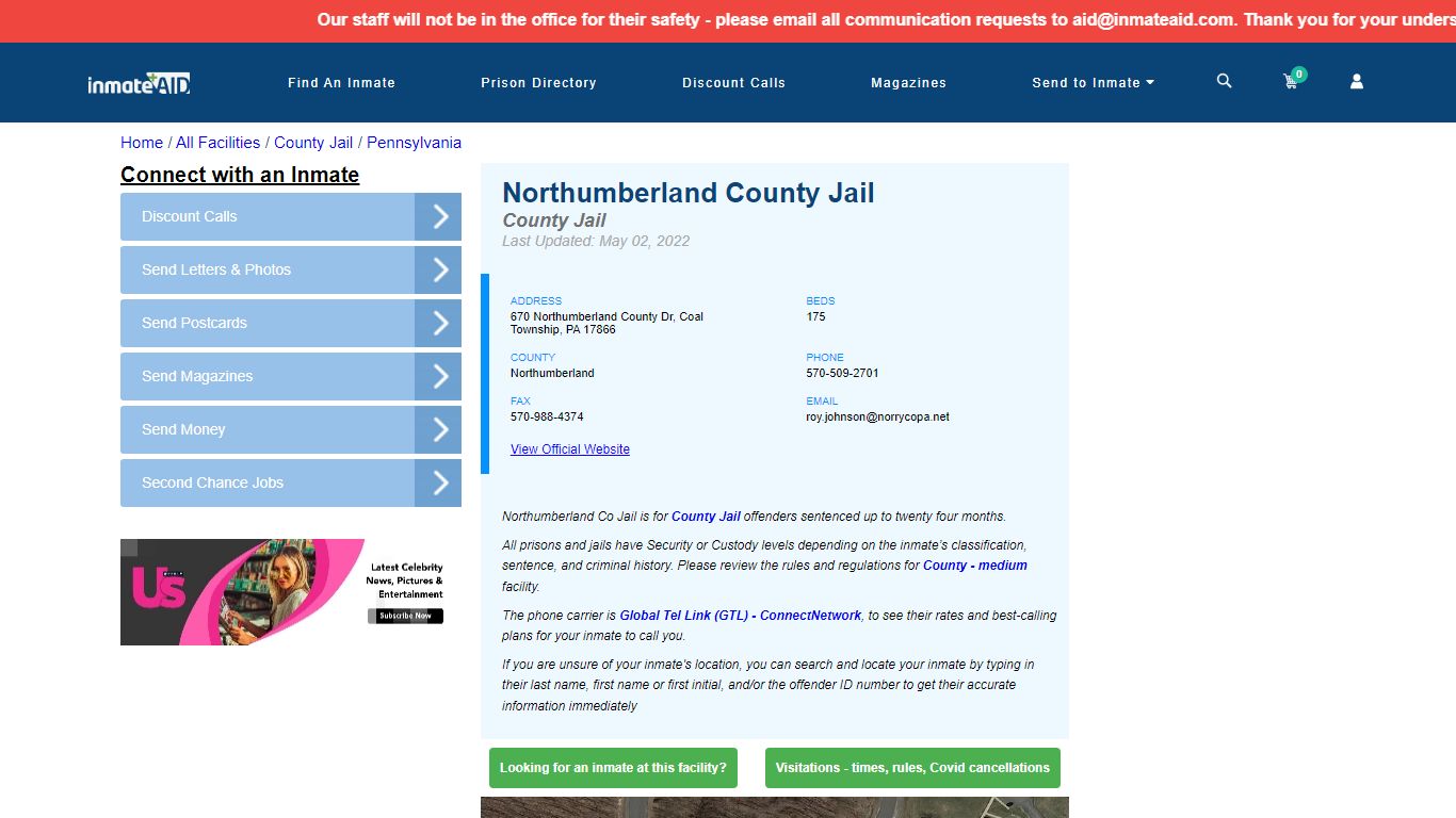 Northumberland County Jail - Inmate Locator - Coal Township, PA